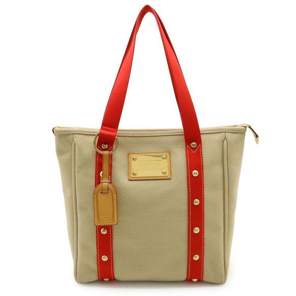 Louis Vuitton Antigua Cava MM Tote Bag Shoulder Tote Shoulder Bag Beige Red Red - Picture 1 of 9